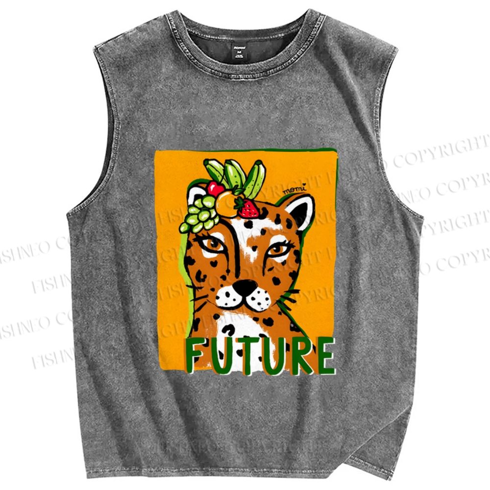 Unisex Future Leopard Printed Washed Tank Top