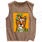 Unisex Future Leopard Printed Washed Tank Top