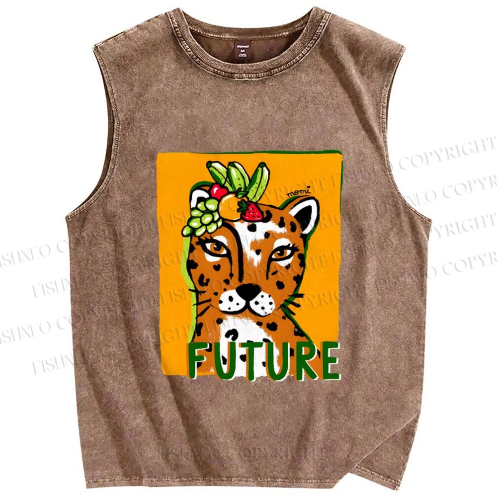 Unisex Future Leopard Printed Washed Tank Top