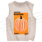 Unisex Yayoi Kusama Pumpkin Printed Washed Tank Top