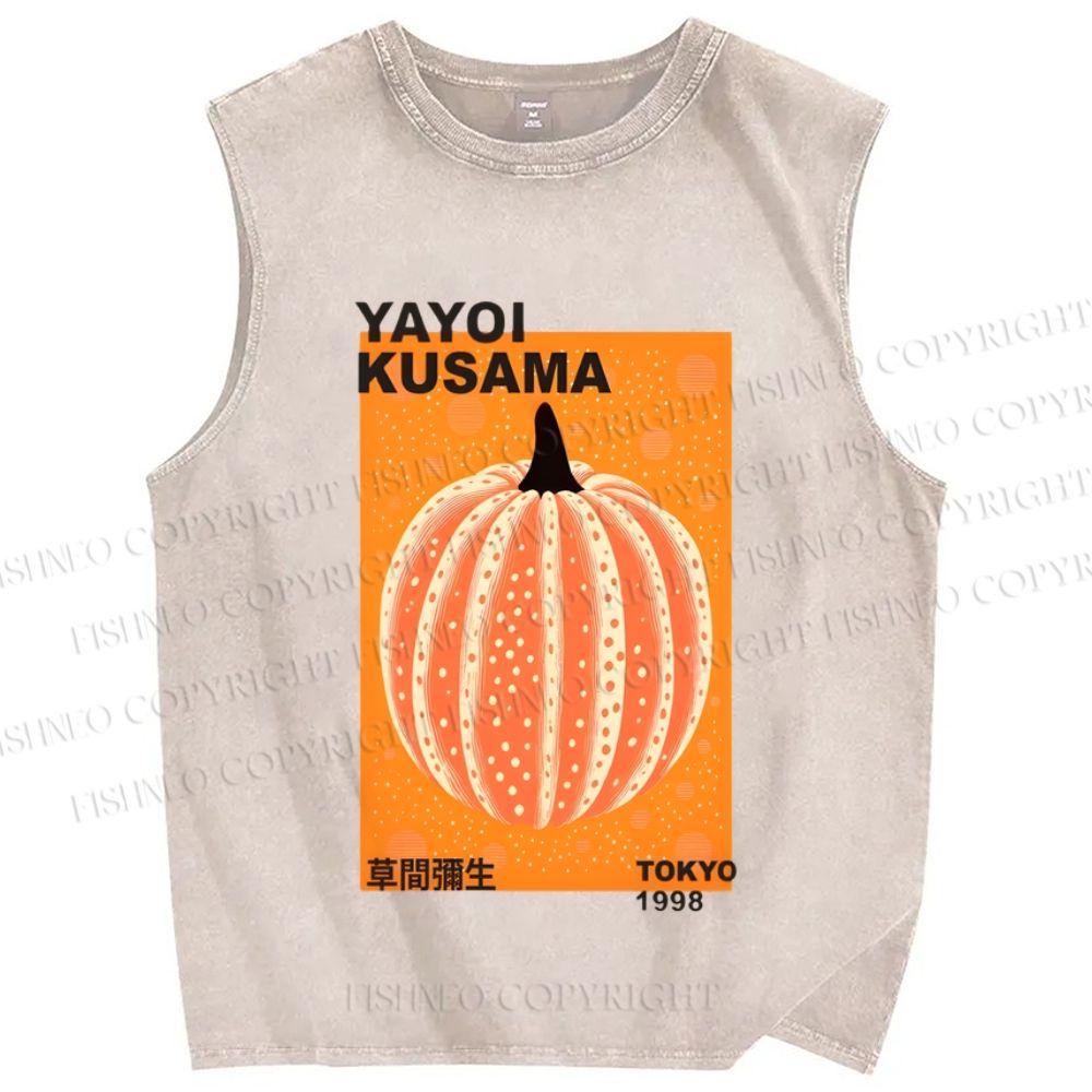 Unisex Yayoi Kusama Pumpkin Printed Washed Tank Top