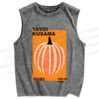Unisex Yayoi Kusama Pumpkin Printed Washed Tank Top