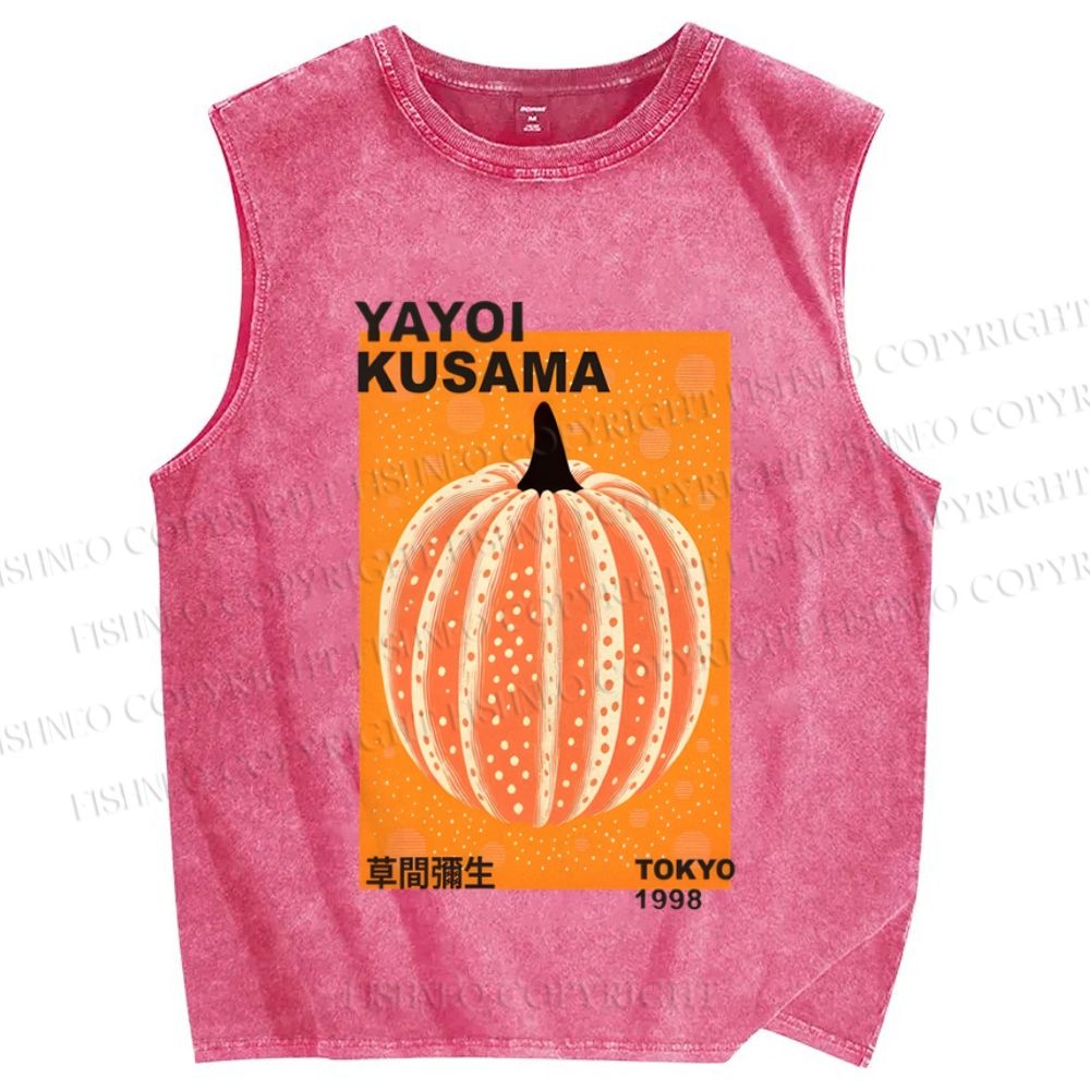 Unisex Yayoi Kusama Pumpkin Printed Washed Tank Top