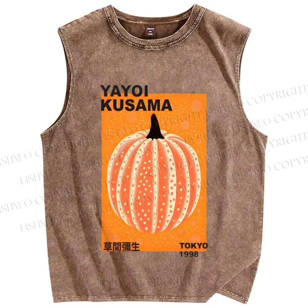 Unisex Yayoi Kusama Pumpkin Printed Washed Tank Top