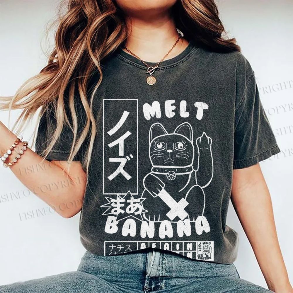 Unisex Lucky Cat Printed Washed Tee
