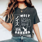 Unisex Lucky Cat Printed Washed Tee