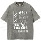 Unisex Lucky Cat Printed Washed Tee