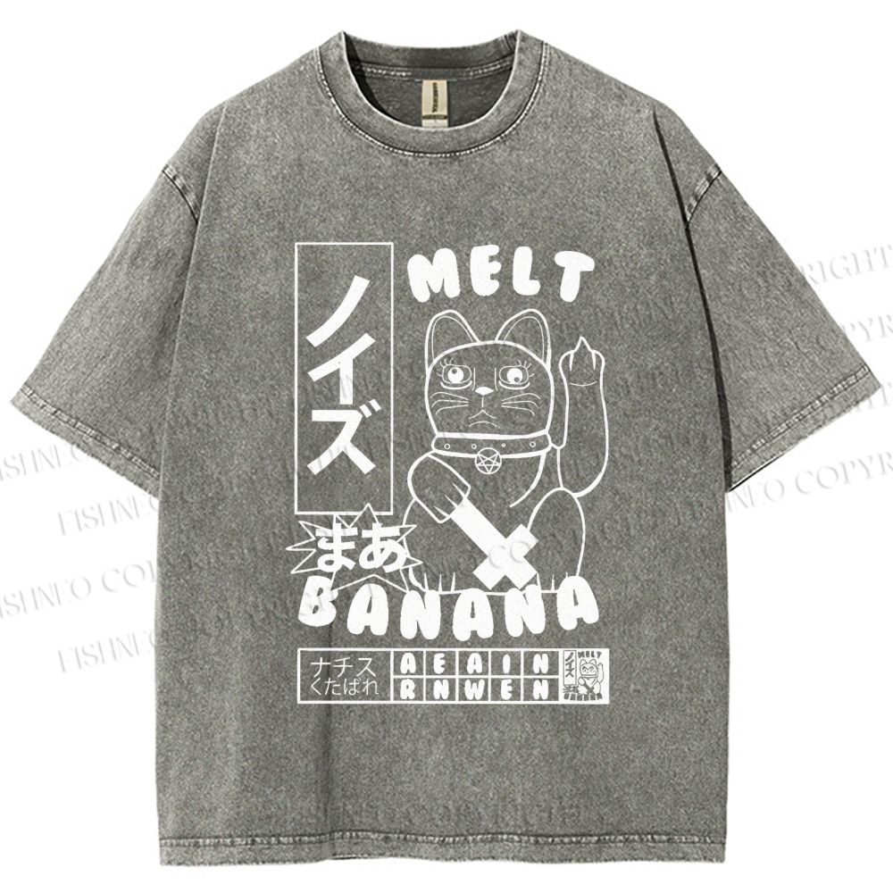 Unisex Lucky Cat Printed Washed Tee