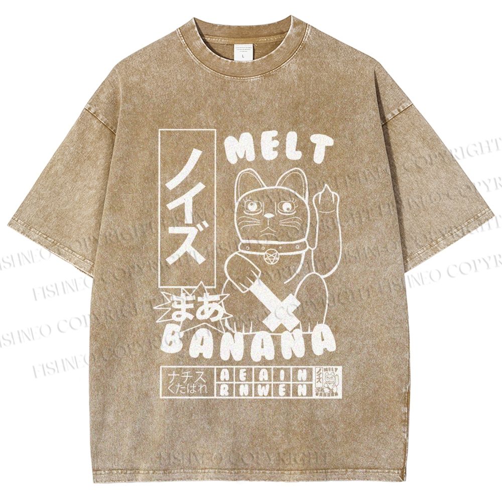 Unisex Lucky Cat Printed Washed Tee