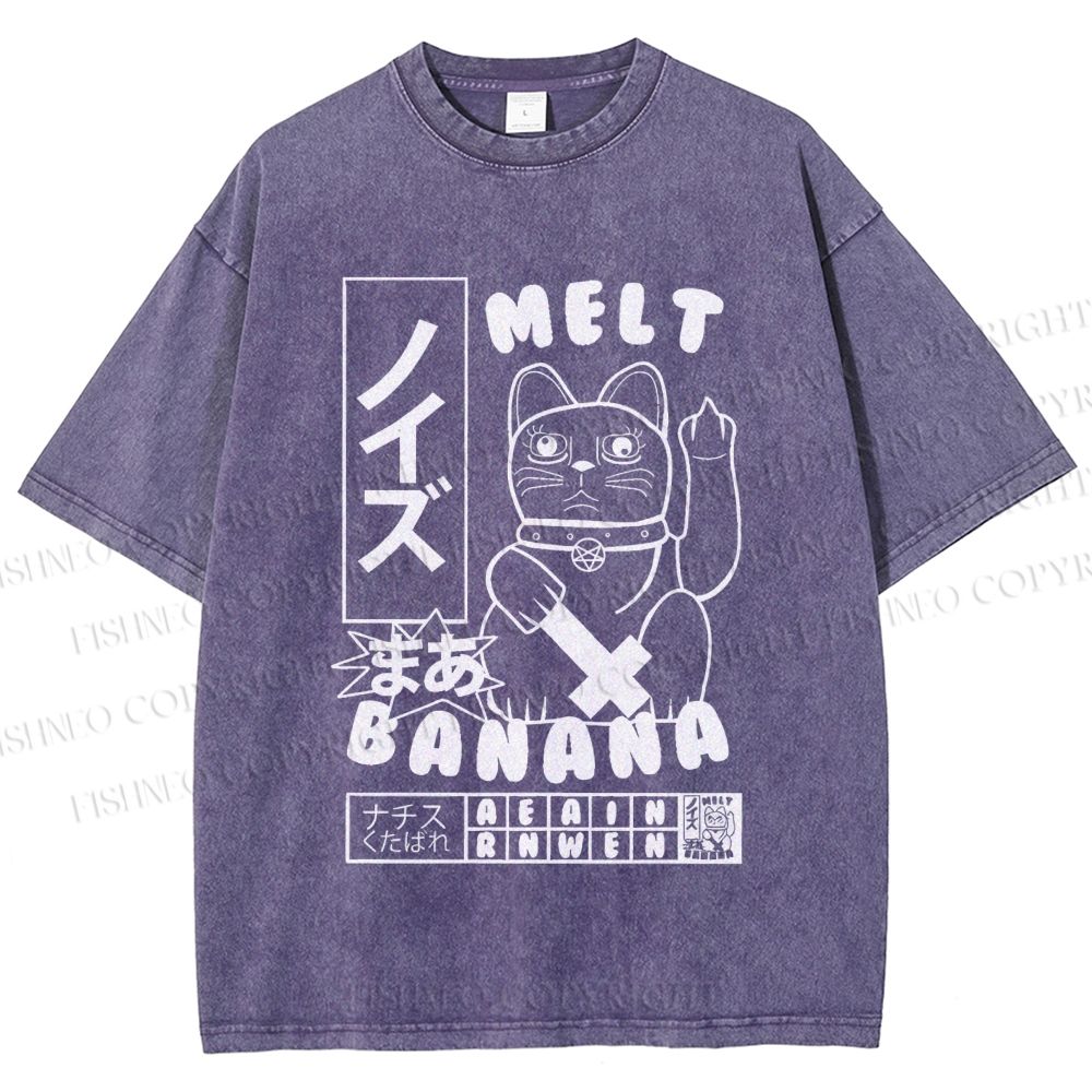 Unisex Lucky Cat Printed Washed Tee