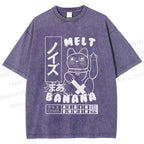 Unisex Lucky Cat Printed Washed Tee