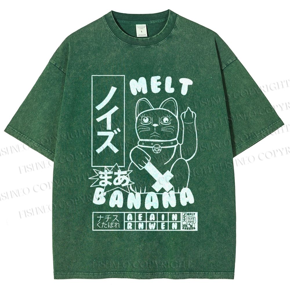 Unisex Lucky Cat Printed Washed Tee