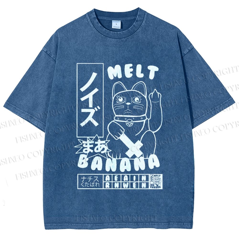 Unisex Lucky Cat Printed Washed Tee