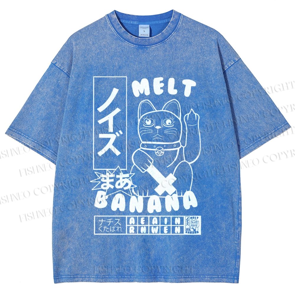 Unisex Lucky Cat Printed Washed Tee
