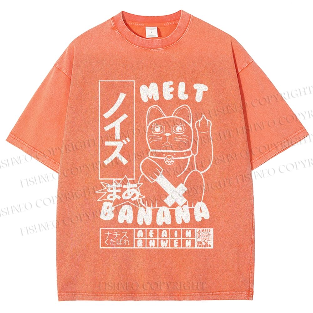 Unisex Lucky Cat Printed Washed Tee