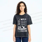 Unisex Lucky Cat Printed Washed Tee