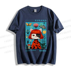 Unisex Yayoi Kusama Cats Printed Classic Cotton T-shirt