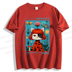 Unisex Yayoi Kusama Cats Printed Classic Cotton T-shirt