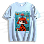 Unisex Yayoi Kusama Cats Printed Classic Cotton T-shirt