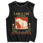 Unisex I Am A Cat Printed Washed Tank Top