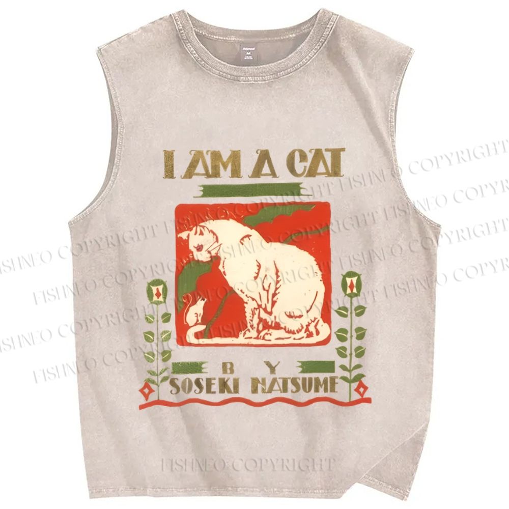 Unisex I Am A Cat Printed Washed Tank Top