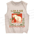 Unisex I Am A Cat Printed Washed Tank Top