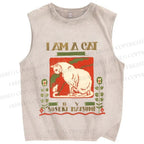 Unisex I Am A Cat Printed Washed Tank Top