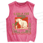 Unisex I Am A Cat Printed Washed Tank Top