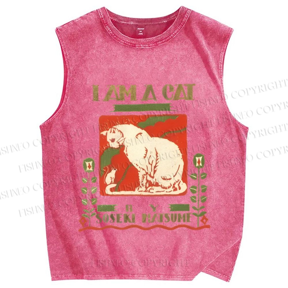 Unisex I Am A Cat Printed Washed Tank Top