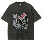 Unisex Vintage Japanese Koi Fish Printed Washed Tee