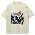 Unisex Vintage Japanese Koi Fish Printed Washed Tee