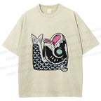 Unisex Vintage Japanese Koi Fish Printed Washed Tee