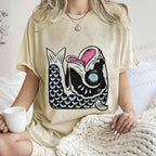 Unisex Vintage Japanese Koi Fish Printed Washed Tee