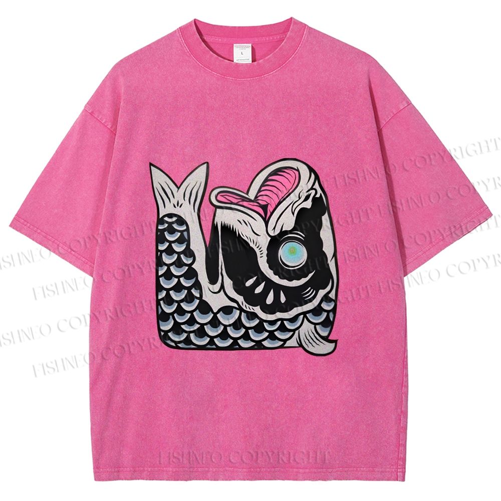Unisex Vintage Japanese Koi Fish Printed Washed Tee