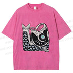 Unisex Vintage Japanese Koi Fish Printed Washed Tee