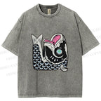 Unisex Vintage Japanese Koi Fish Printed Washed Tee