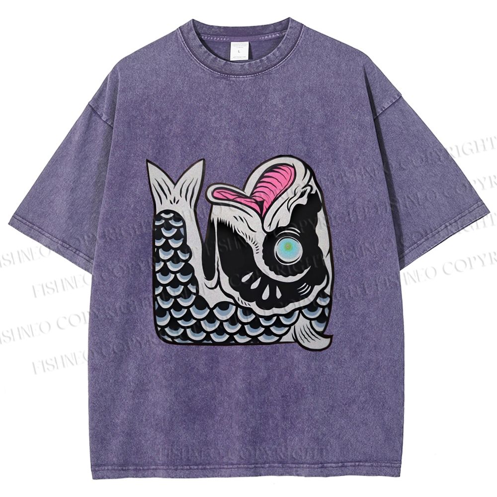 Unisex Vintage Japanese Koi Fish Printed Washed Tee