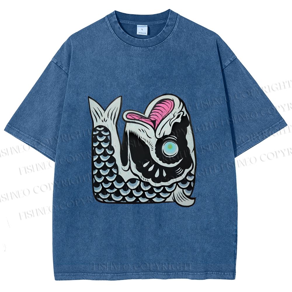Unisex Vintage Japanese Koi Fish Printed Washed Tee