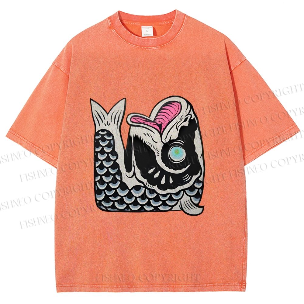 Unisex Vintage Japanese Koi Fish Printed Washed Tee