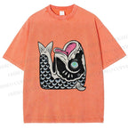 Unisex Vintage Japanese Koi Fish Printed Washed Tee