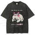 Unisex She Is A Lady Funny Frog Printed Washed Tee