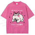 Unisex She Is A Lady Funny Frog Printed Washed Tee