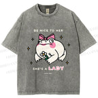 Unisex She Is A Lady Funny Frog Printed Washed Tee