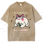 Unisex She Is A Lady Funny Frog Printed Washed Tee