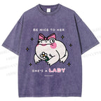 Unisex She Is A Lady Funny Frog Printed Washed Tee