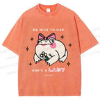 Unisex She Is A Lady Funny Frog Printed Washed Tee