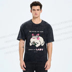 Unisex She Is A Lady Funny Frog Printed Washed Tee