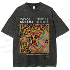 Unisex Japanese Yayoi Kusama Graffiti Printed Washed Tee