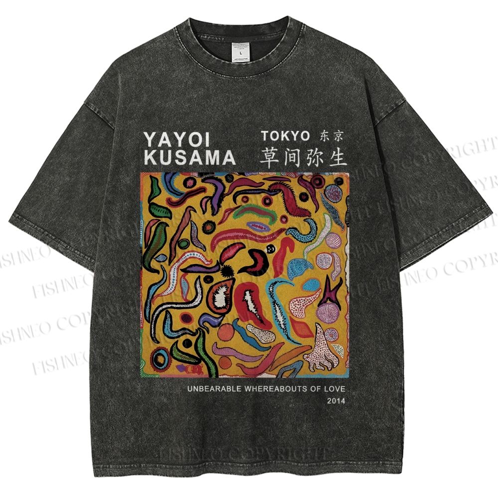 Unisex Japanese Yayoi Kusama Graffiti Printed Washed Tee