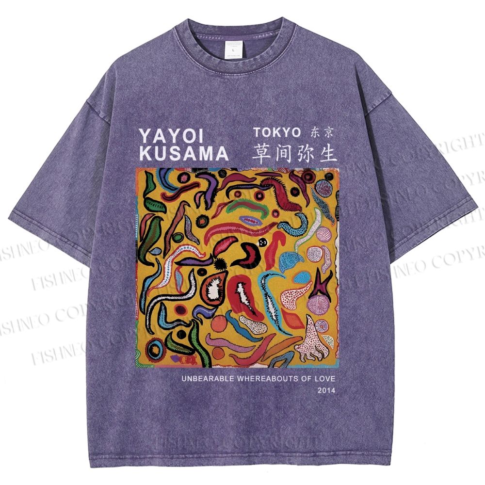 Unisex Japanese Yayoi Kusama Graffiti Printed Washed Tee